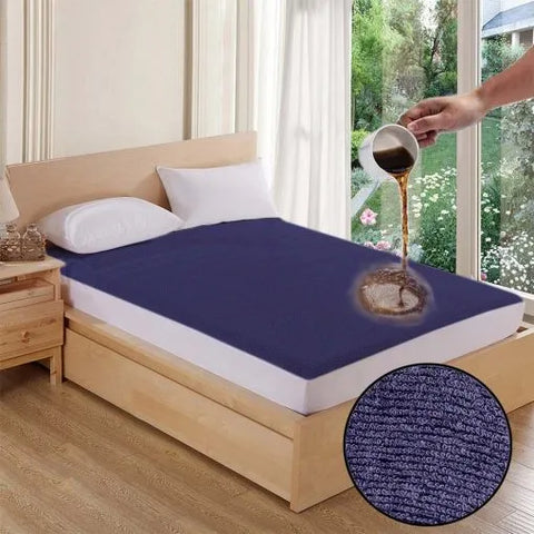 Terry Waterproof Mattress Cover -blue